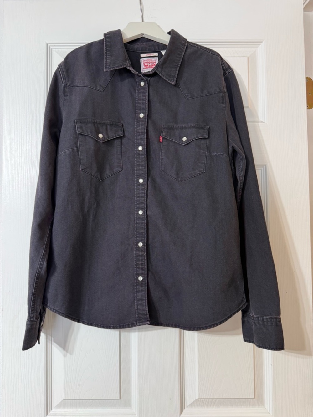 Levi's Women’s Classic Fit Denim Western Shirt Black Pearl Snap Fringe Size L